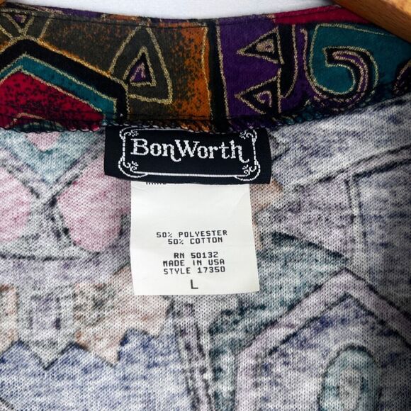 Bonworth Multicolor Y2k Retro Open Front Geometric Tunic Cardigan Size Large - Picture 5 of 7